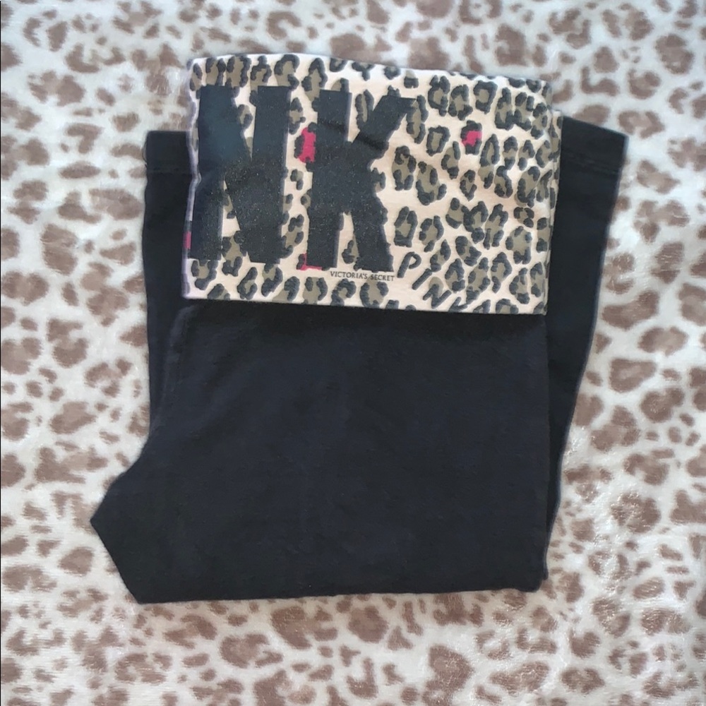 Victoria's Secret Black Leggings with Animal Print Waist